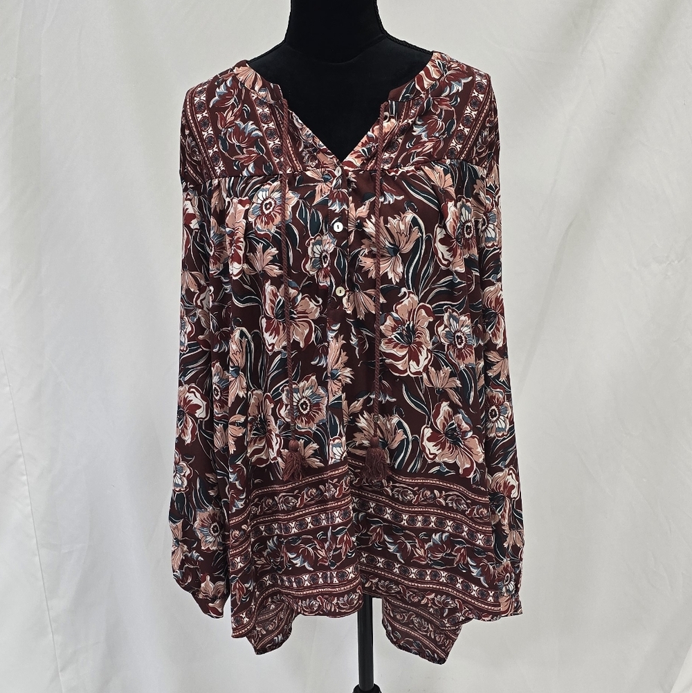 DR2 women plus size XXL long sleeve‎ tunic floral office career cottagecore